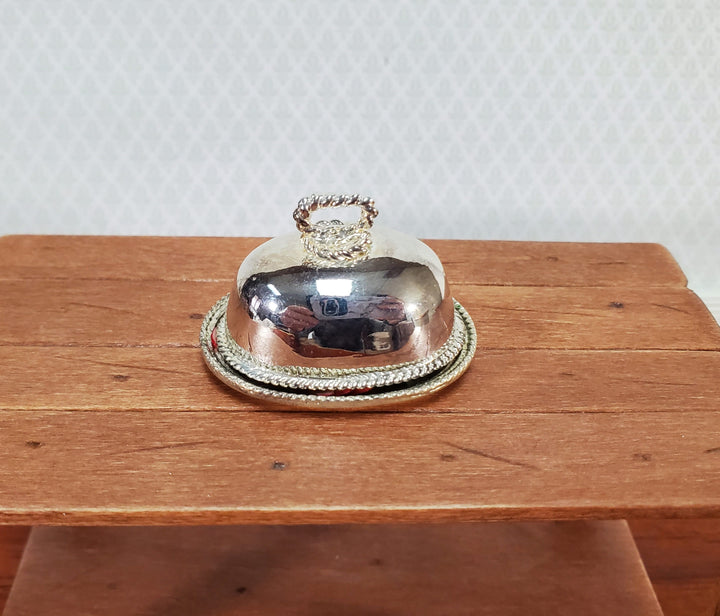 Dollhouse Food Chicken with Fruit on Silver Plated Platter with Lid 1:12 Scale Miniature by Falcon