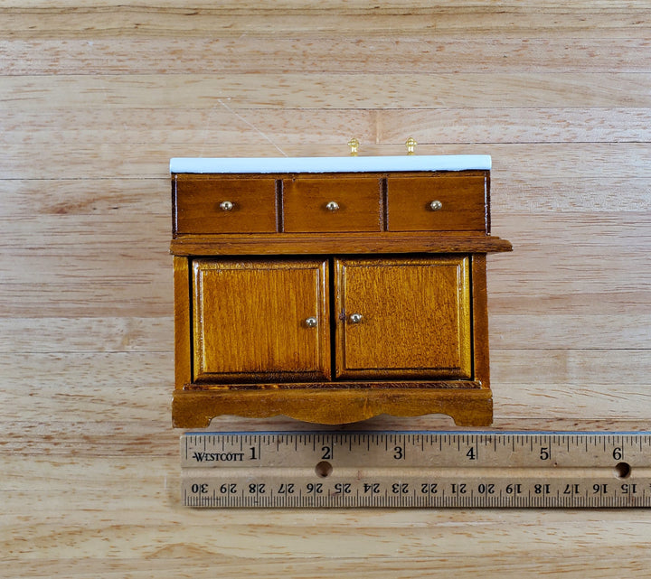 Dollhouse Kitchen Set Sink Fridge Table Chair 1:12 Scale Furniture Walnut Finish