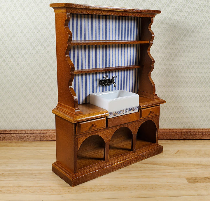Dollhouse Reutter Sink Cabinet Walnut Blue Onion 1:12 Scale Miniature Kitchen