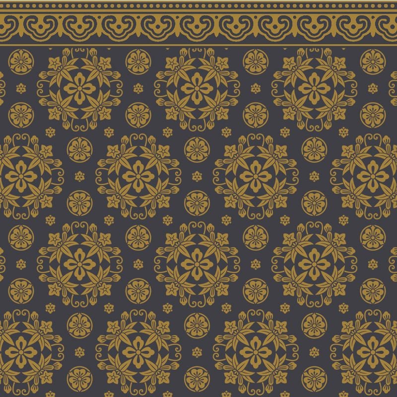 Dollhouse Wallpaper Kunio Wall Japanese Style Black Gold Bradbury & Bradbury 1:12 Scale