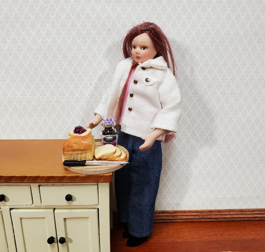Dollhouse Bread Set with Jelly Knife Plates on Board 1:12 Scale Miniature Food Kitchen
