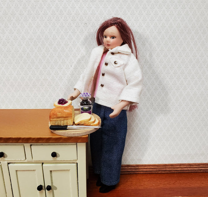 Dollhouse Bread Set with Jelly Knife Plates on Board 1:12 Scale Miniature Food Kitchen