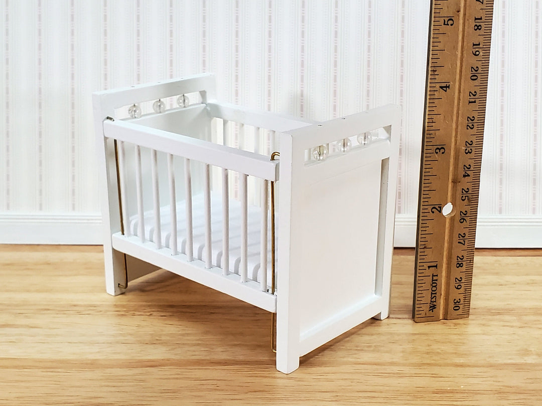 Dollhouse Crib Wood Drop Side White Finish 1:12 Scale Miniature Nursery Furniture