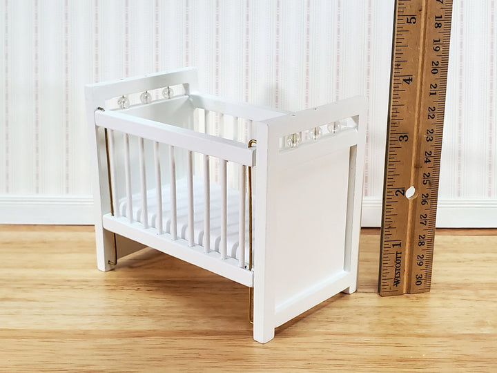 Dollhouse Crib Wood Drop Side White Finish 1:12 Scale Miniature Nursery Furniture