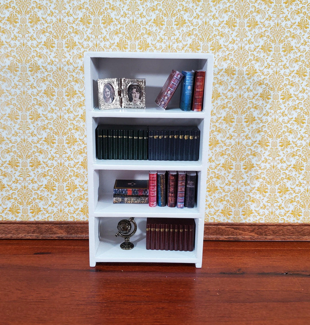 Dollhouse Shelves White Standing Bookcase 4 Shelf 1:12 Scale Furniture Bookshelf