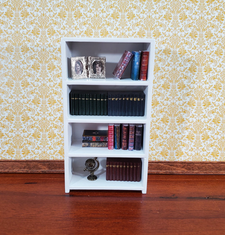 Dollhouse Shelves White Standing Bookcase 4 Shelf 1:12 Scale Furniture Bookshelf