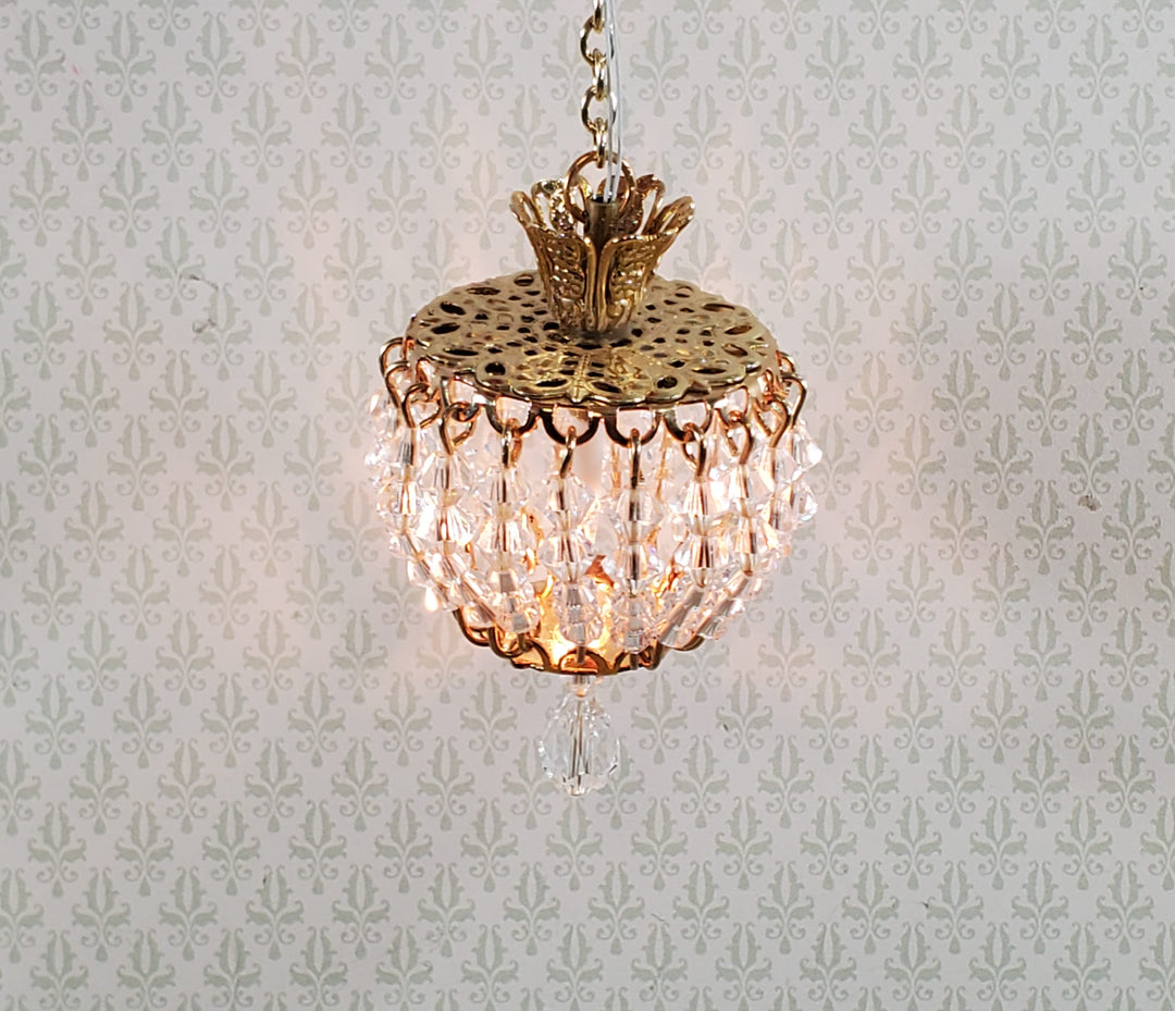 Dollhouse Petite Hanging Light Real Glass Crystals 12 Volt 1:12 Scale Miniature