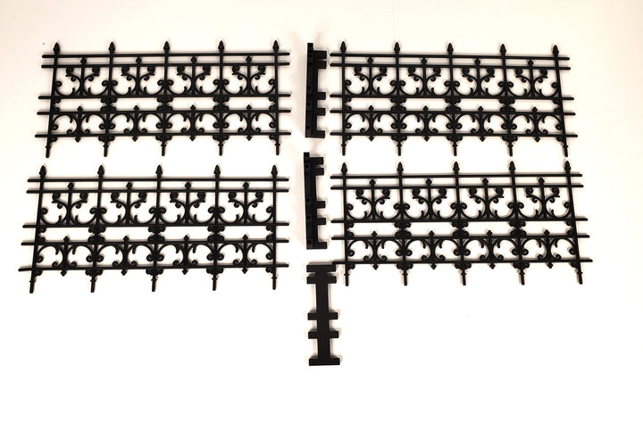 Miniature 4 Piece Fence Kit Black Victorian Georgian Style 1:12 Scale Dollhouse