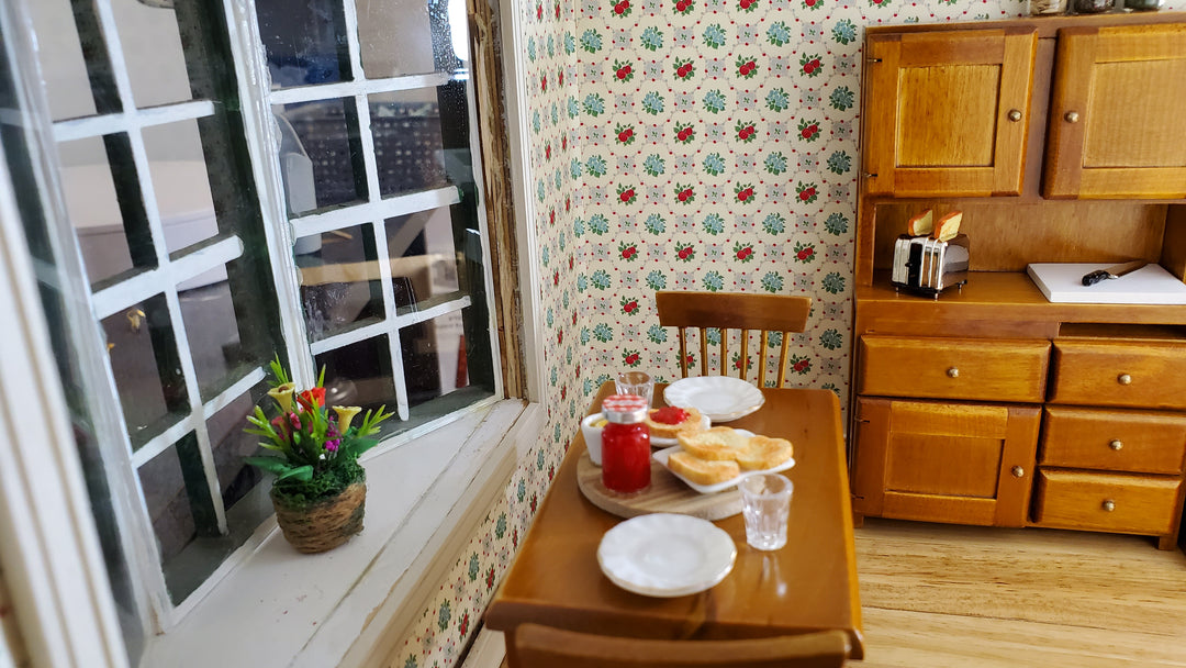 Dollhouse Kitchen Set Sink Fridge Table Chair 1:12 Scale Furniture Walnut Finish