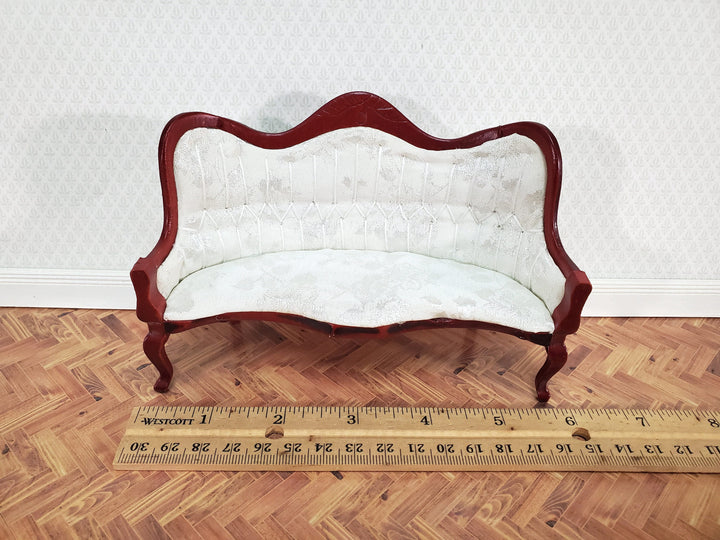 Dollhouse Victorian Sofa Couch White 1:12 Scale Miniature Furniture Mahogany Finish