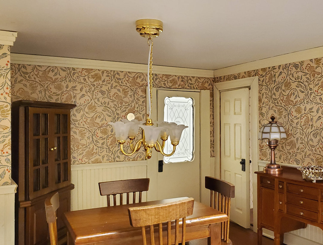 Dollhouse Chandelier Ceiling Wand Light Battery Operated 5 Arm Flower 1:12 Scale