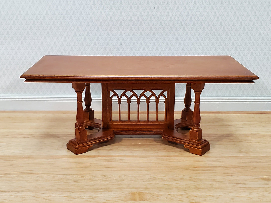 JBM Dollhouse Dining Table Gothic Tudor Style 1:12 Scale Miniature Furniture Walnut Finish
