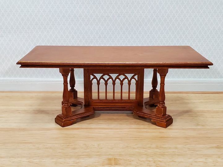 JBM Dollhouse Dining Table Gothic Tudor Style 1:12 Scale Miniature Furniture Walnut Finish