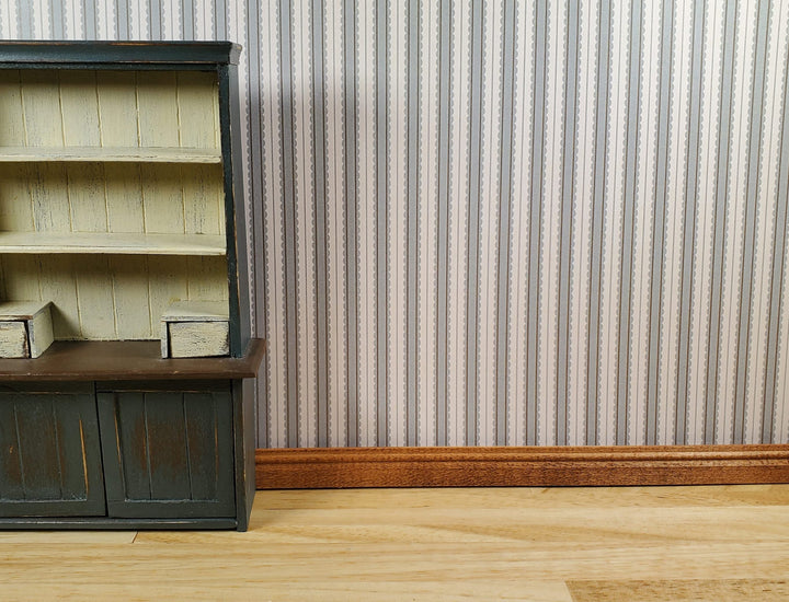 Dollhouse Wallpaper 3 Sheets Hazy Blue Scalloped Stripes 1:12 Miniature