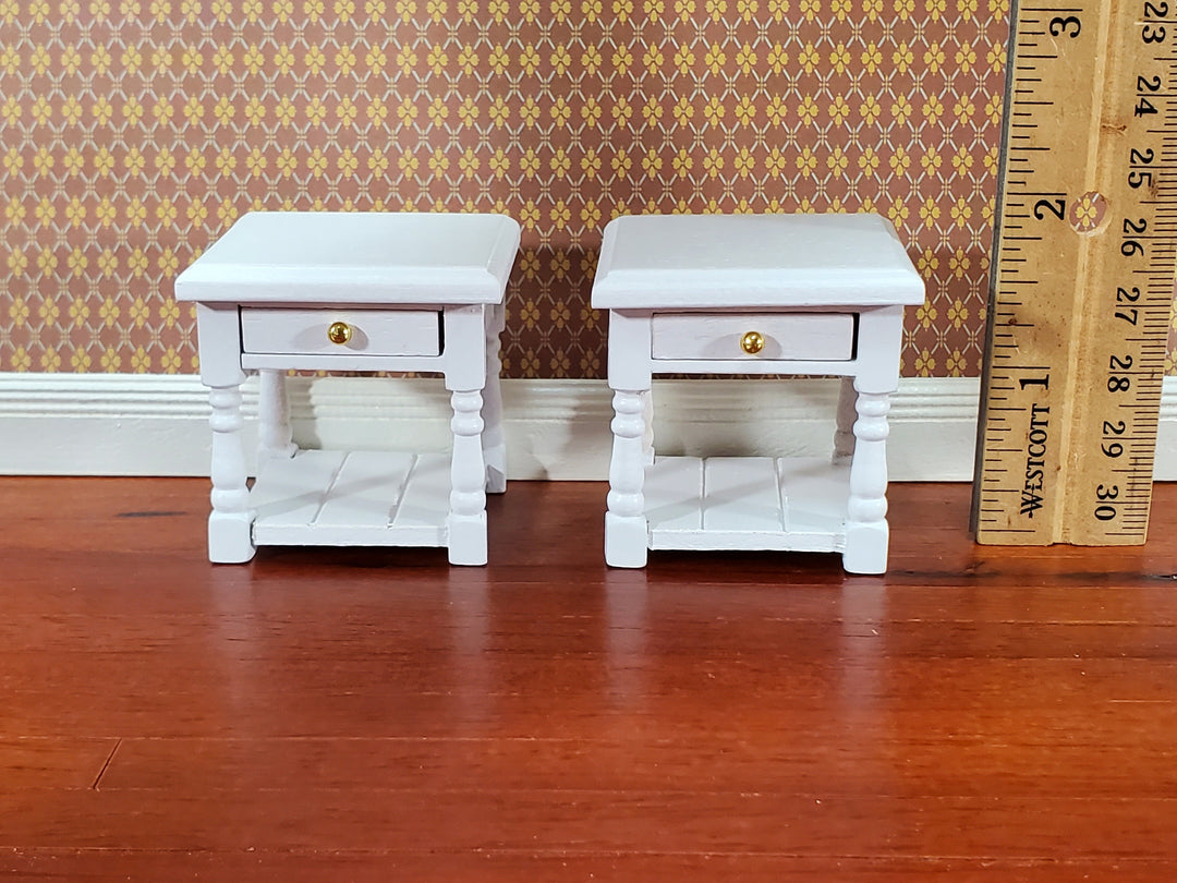 Dollhouse Night Stands Side Table with Drawer Set of 2 1:12 Scale Miniature White Wood