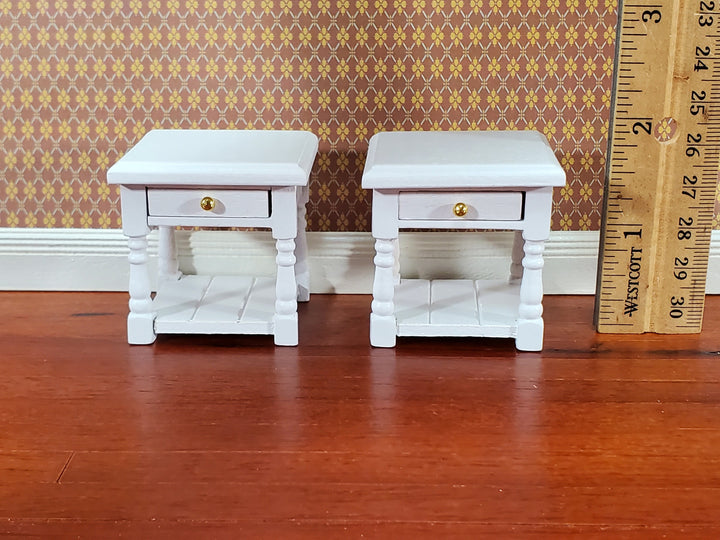 Dollhouse Night Stands Side Table with Drawer Set of 2 1:12 Scale Miniature White Wood