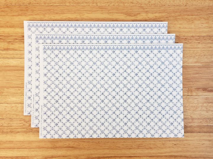 Dollhouse HALF SCALE Wallpaper 3 Sheets Dutch Delft Blue 1:24 Scale Miniature
