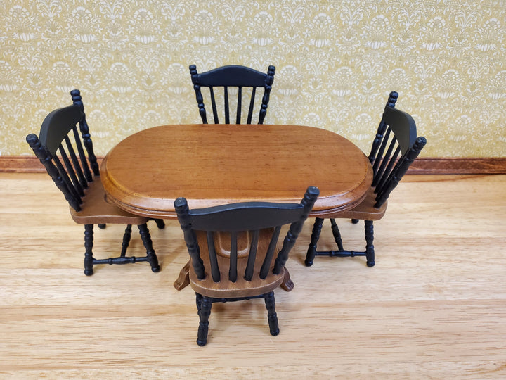 Dollhouse Table Oval Wood Walnut Finish 1:12 Scale Miniature Kitchen Dining Room