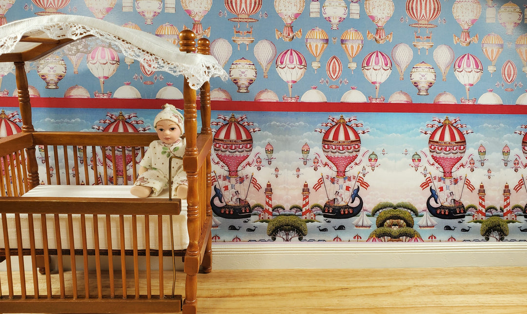 Dollhouse Wallpaper Hot Air Balloons & Whales Nursery by World Model 3555