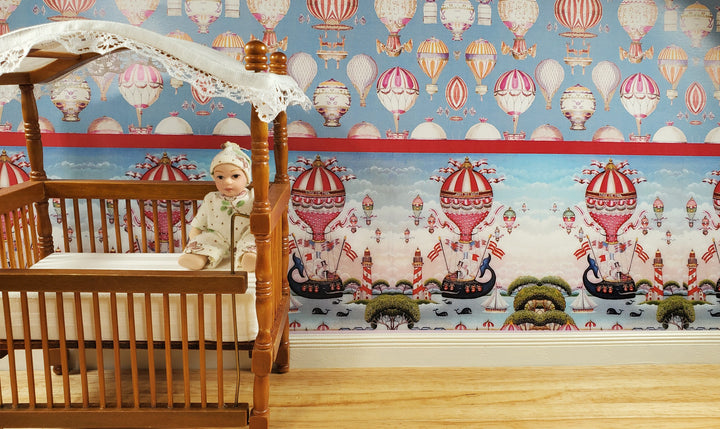 Dollhouse Wallpaper Hot Air Balloons & Whales Nursery by World Model 3555