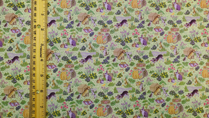 Dollhouse Wallpaper 3 Sheets Family Pets 1:12 Dogs Cats Bunnies Green