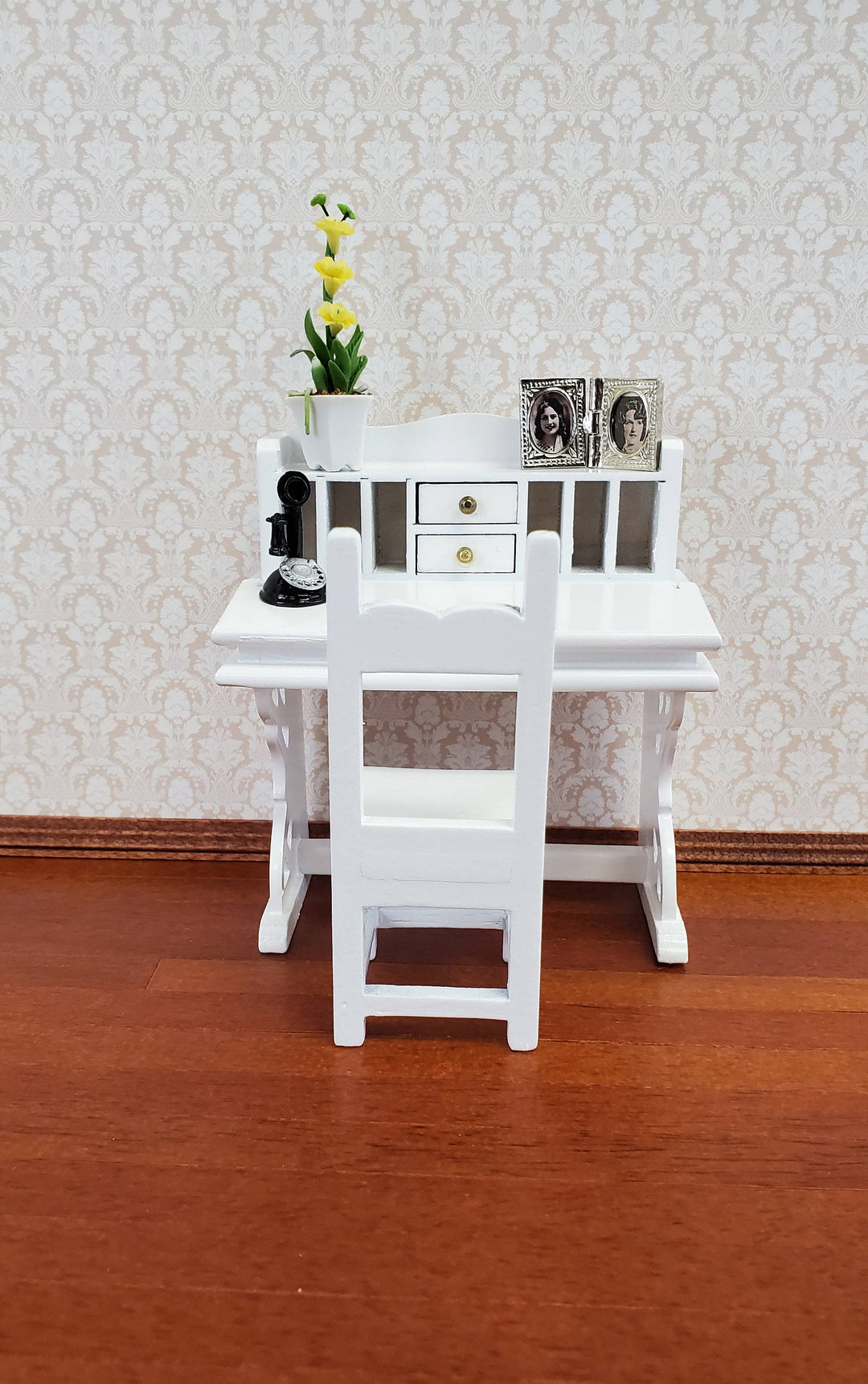 Dollhouse Candlestick Telephone Victorian Black & Silver 1:12 Scale Miniature