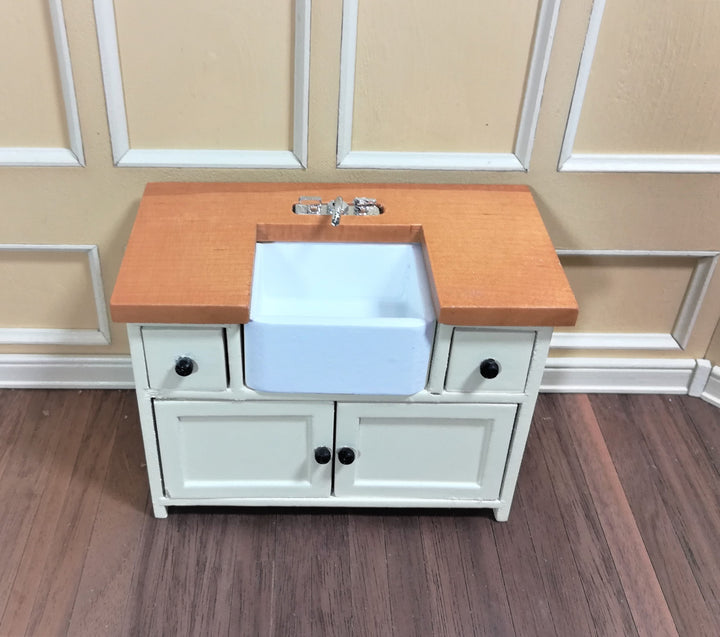 Dollhouse Miniature Kitchen Sink with Counter Top & Cabinet 1:12 Scale Cream