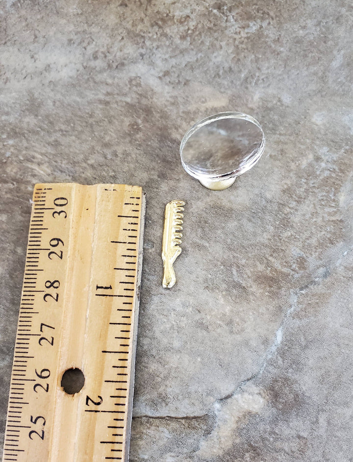 Dollhouse Miniature Make-Up Mirror Round with Gold Comb 1/12 Scale Vanity