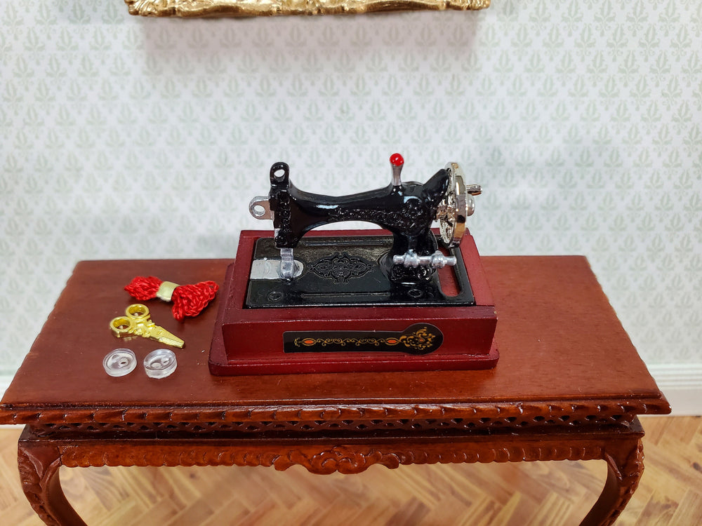 Dollhouse Sewing Machine with Accessories Vintage Style Metal 1:12 Scale