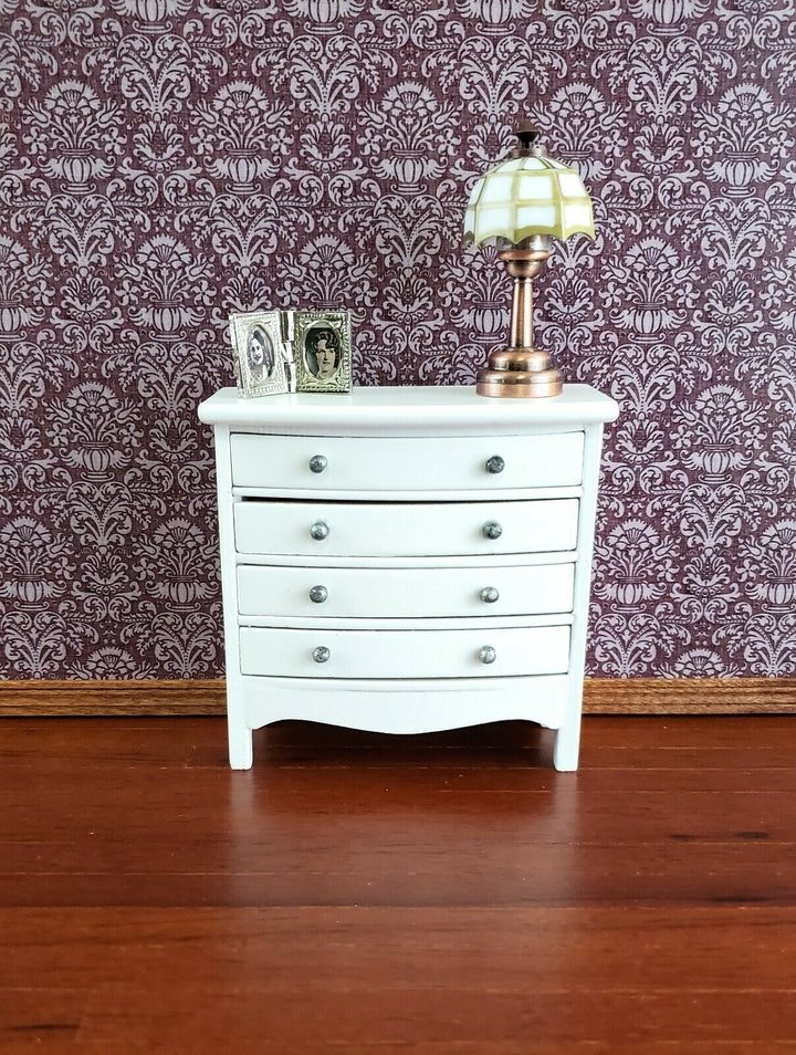 Dollhouse Miniature Dresser 4 Drawer Wood White Finish 1:12 Scale Furniture