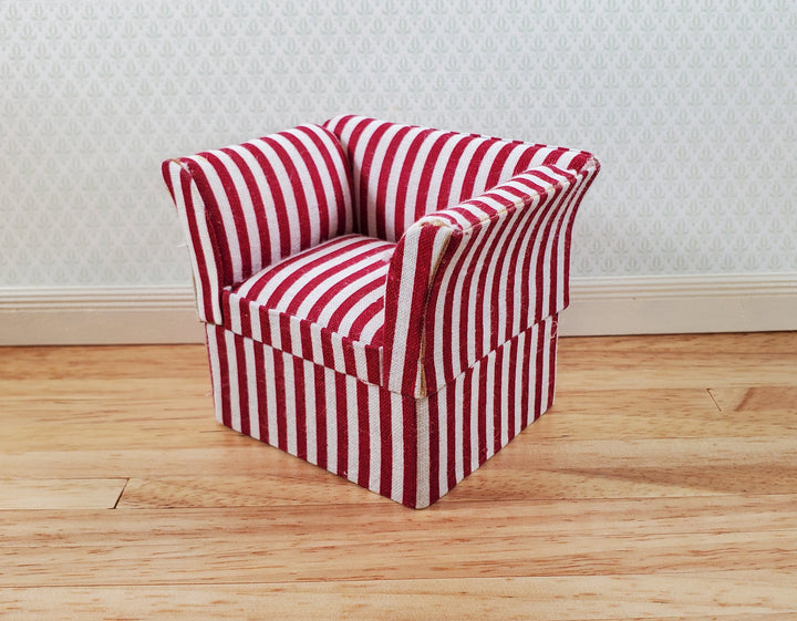 Dollhouse Club Chair Red & White Wide Striped Modern Style 1:12 Scale Furniture