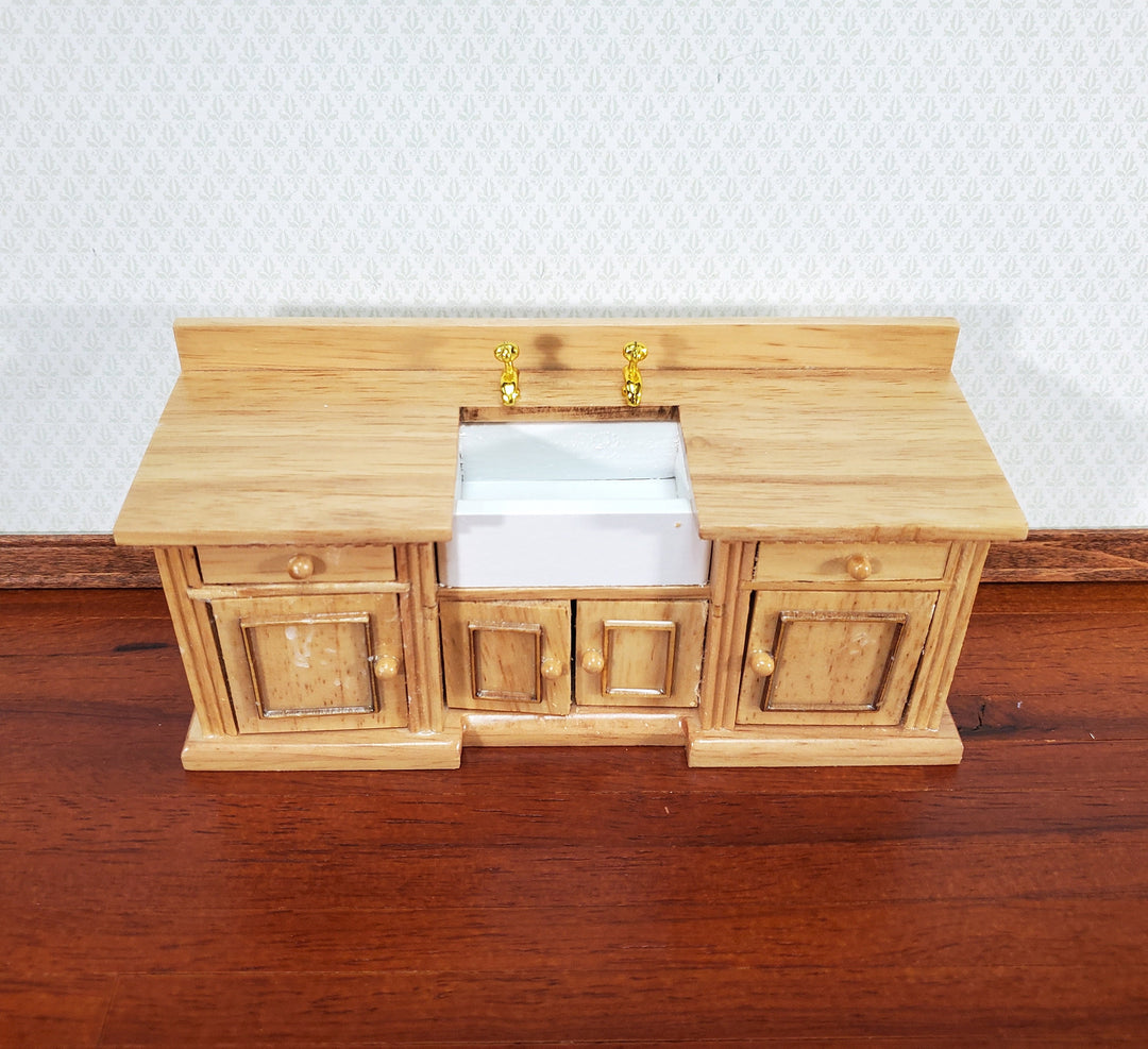 Dollhouse Kitchen Sink Cabinet 1:12 Scale Miniature Dentil Trim Furniture Light Oak