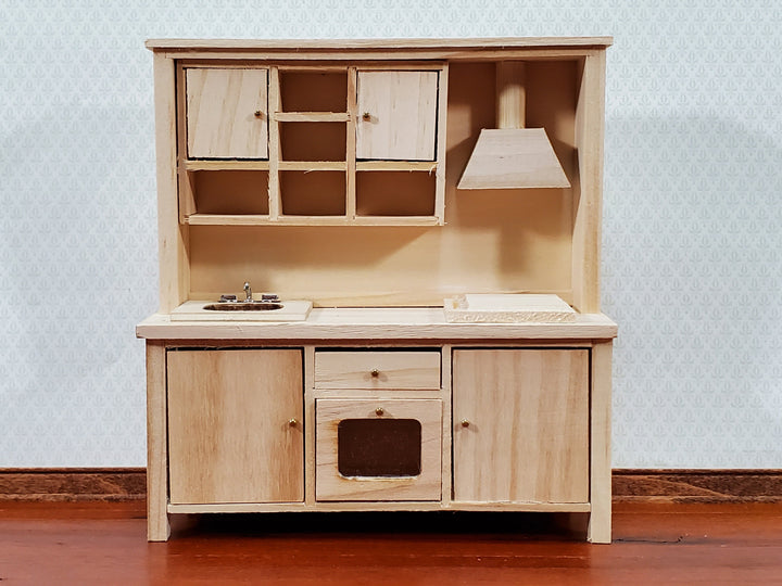 Dollhouse Kitchen Oven Stove Sink Cupboards All in One 1:12 Scale Unpainted DIY