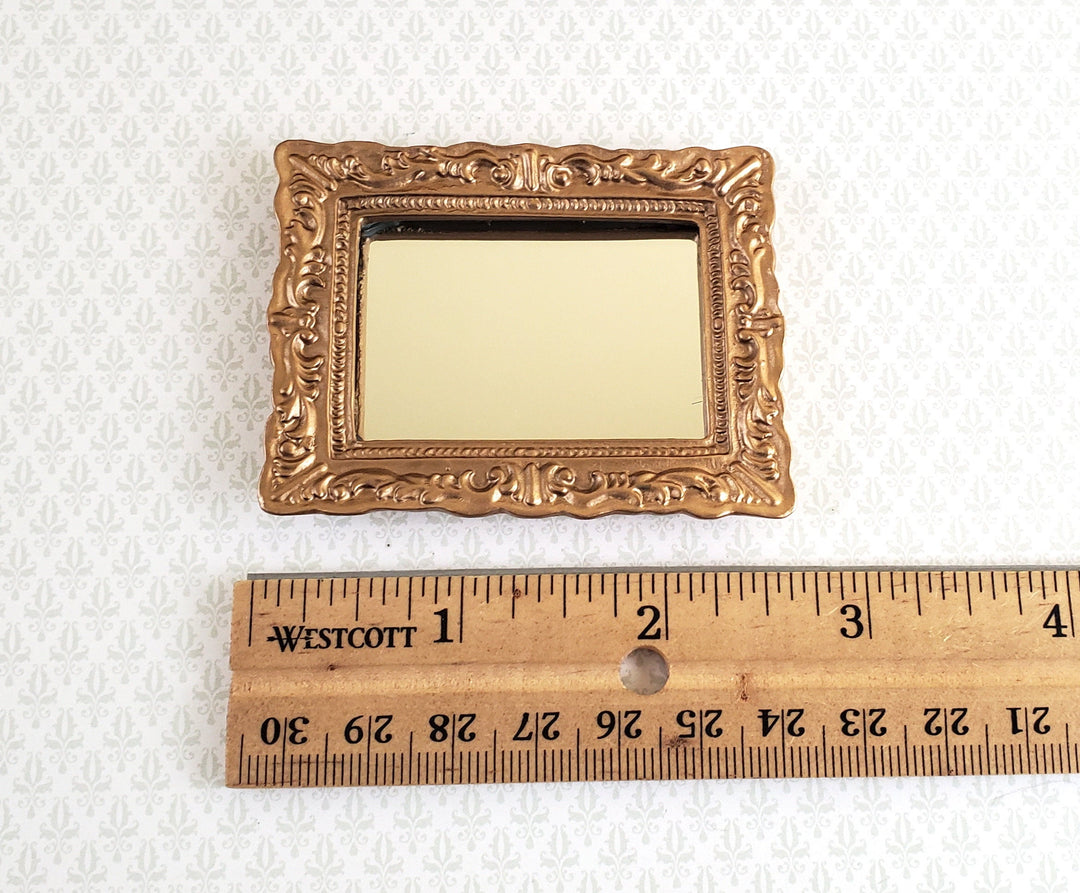 Dollhouse Miniature Mirror with Fancy Gold Frame 1:12 Scale 2 5/8" x 2"