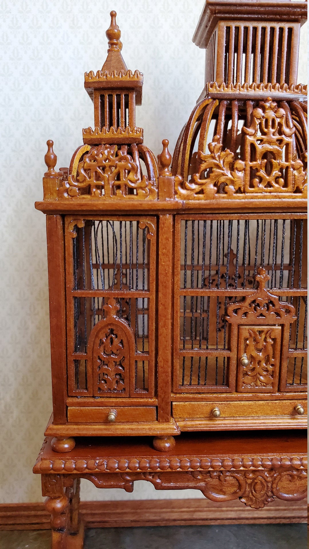 Dollhouse Miniature Birdcage JBM Large Victorian Fancy 1:12 Walnut Finish