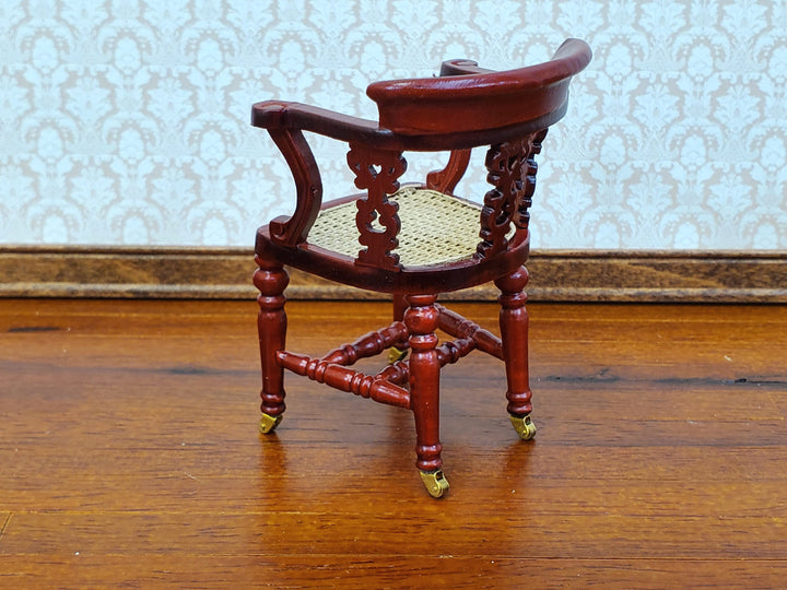 Dollhouse Dicken's Writing Chair Mahogany Finish Cane Seat 1:12 Scale Miniature Furniture