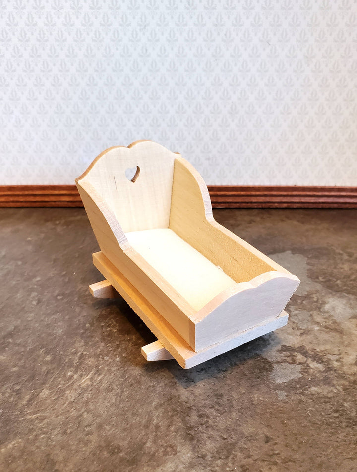 Dollhouse Cradle Small Crib for Nursery Unpainted Wood Rocking 1:12 Furniture