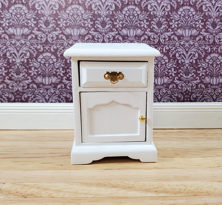 Dollhouse Miniature Nightstand Side Table with Drawer White 1:12 Scale Furniture