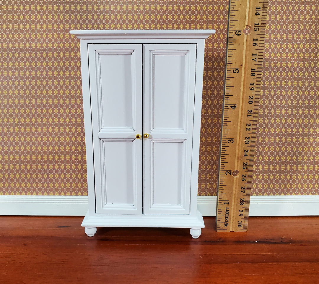 Dollhouse Wardrobe Armoire Closet Large Furniture 1:12 Scale Miniature White Wood