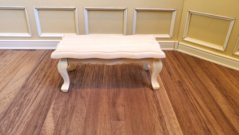 Dollhouse Coffee Table Curvy Top Unpainted Wood 1:12 Scale Miniature Furniture
