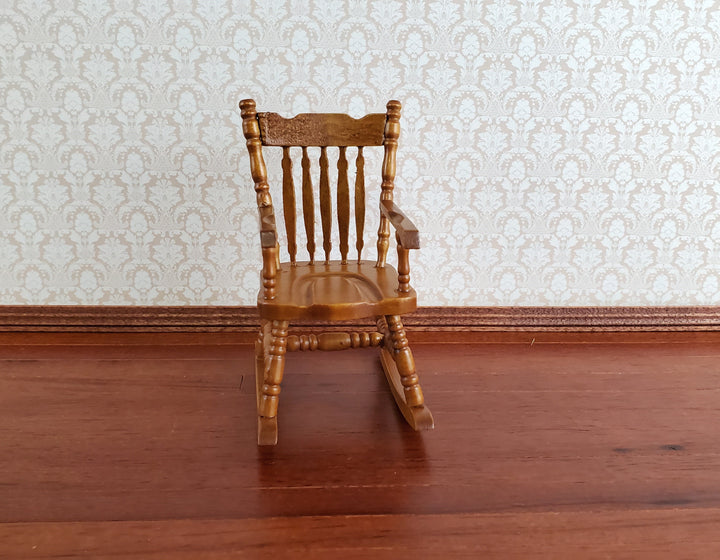 Dollhouse Rocking Chair Walnut Finish Wood 1:12 Scale Miniature Furniture