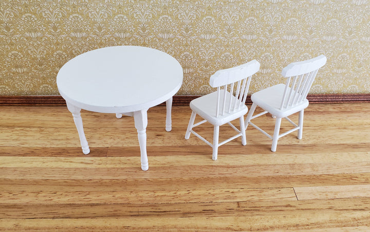 Dollhouse Miniature White Table Round with 2 Chairs 1:12 Scale Kitchen Dining Room Furniture