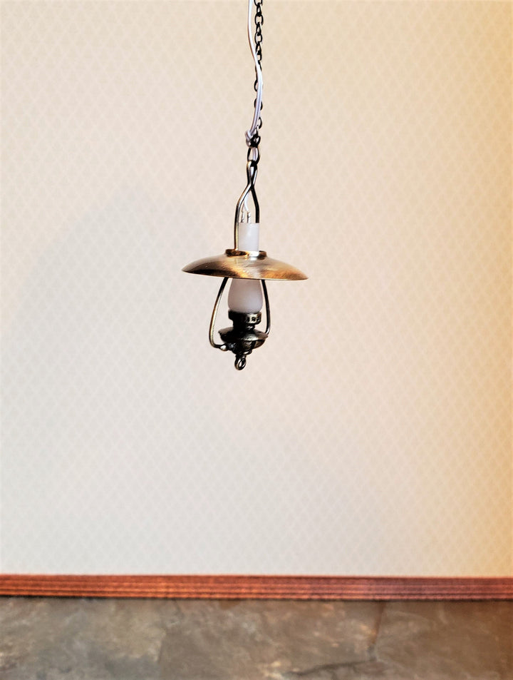 Dollhouse Miniature Battery Light "Gas" Ceiling Light Aged Brass 1:12 Scale Lantern