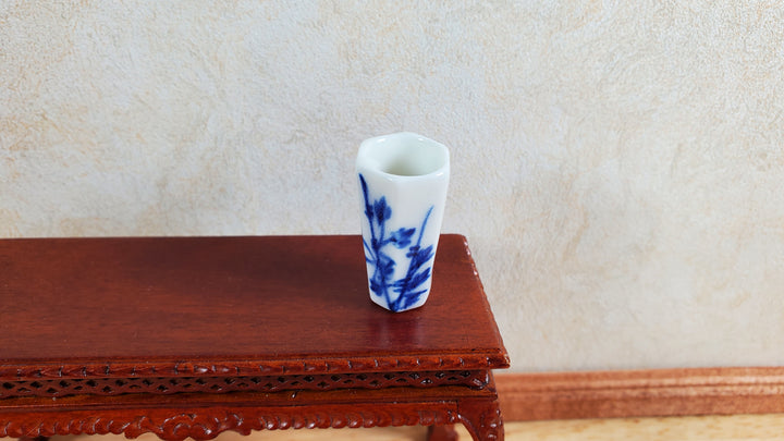 Dollhouse Blue & White Decorative Vase for Flowers Hexagon 1:12 Scale Miniature