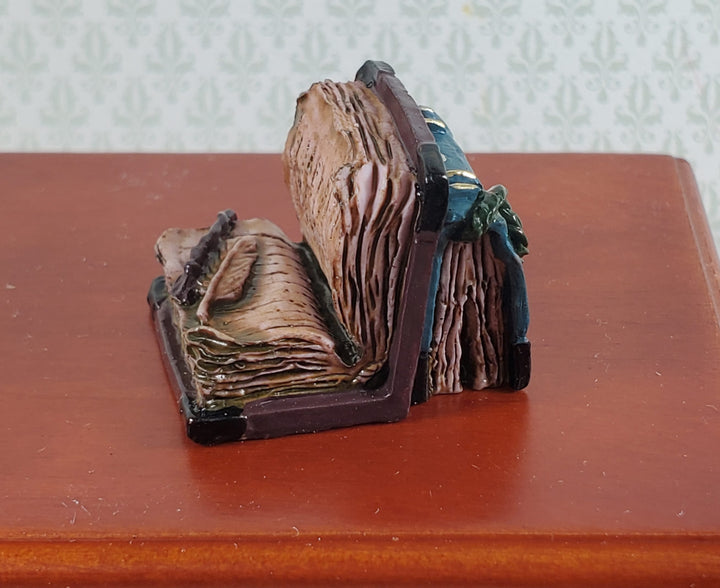 Dollhouse Old Book Display Worn Weathered Resin Feather Pen 1:12 Scale Miniature