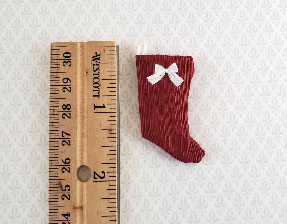 Dollhouse Miniature Christmas Stocking Red with White Bow Handmade 1:12 Scale