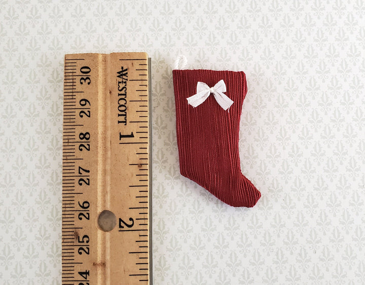 Dollhouse Miniature Christmas Stocking Red with White Bow Handmade 1:12 Scale