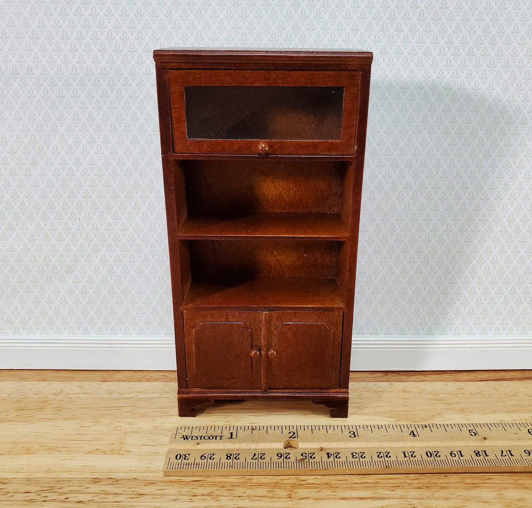 Dollhouse Bookcase Lift Up Door Walnut Finish 1:12 Scale Miniature Furniture Bookshelf