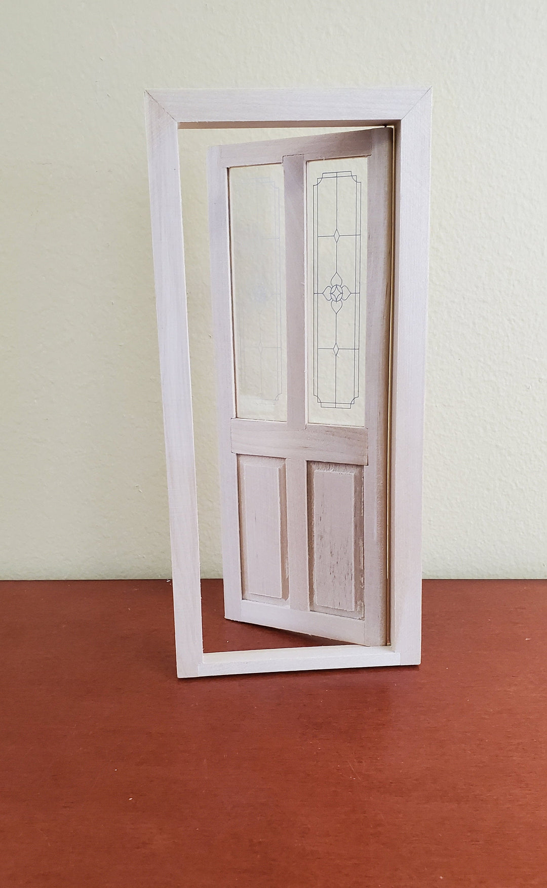 Dollhouse Exterior Front Door w/ Windows Etched Panes 1:12 Scale Unpainted Wood