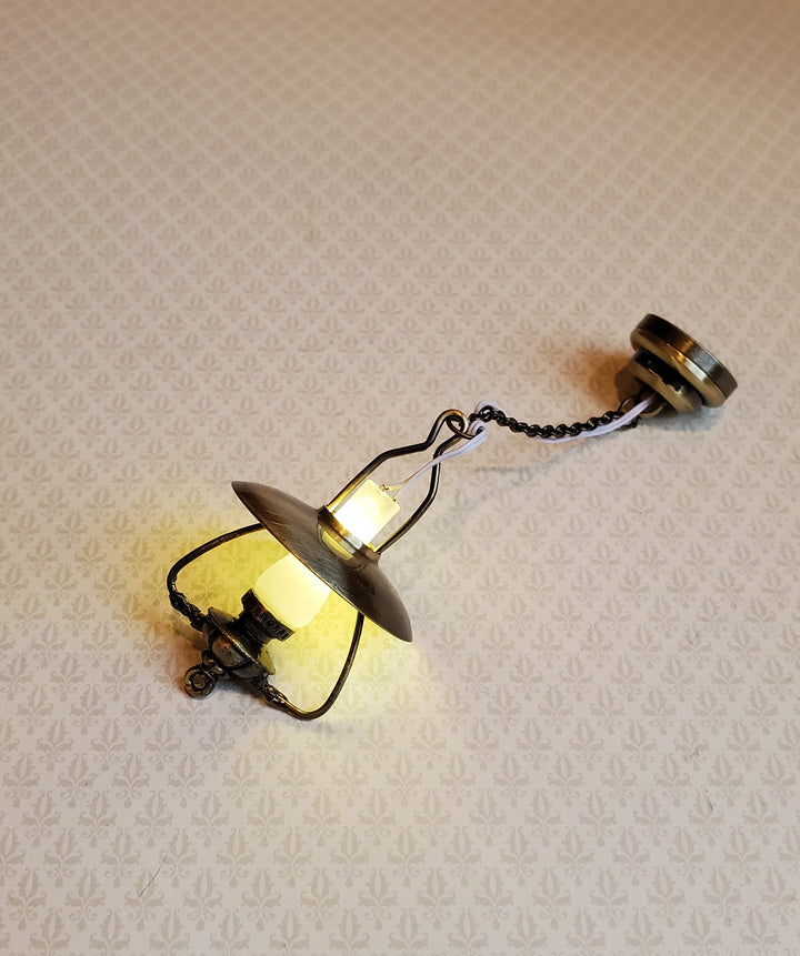 Dollhouse Miniature Battery Light "Gas" Ceiling Light Aged Brass 1:12 Scale Lantern